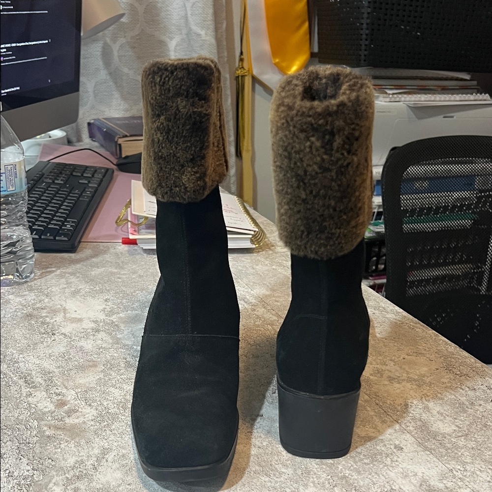 Salvatore Ferragamo Black and Brown Heeled Boots